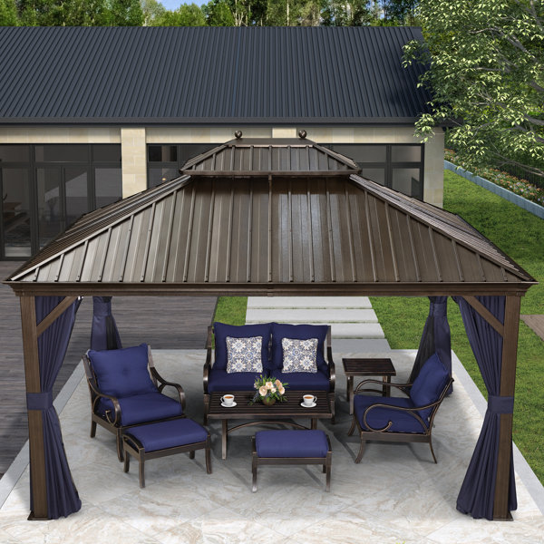Purple Leaf 12' x 14' Aluminium Patio Gazebo with Curtain and Netting ...